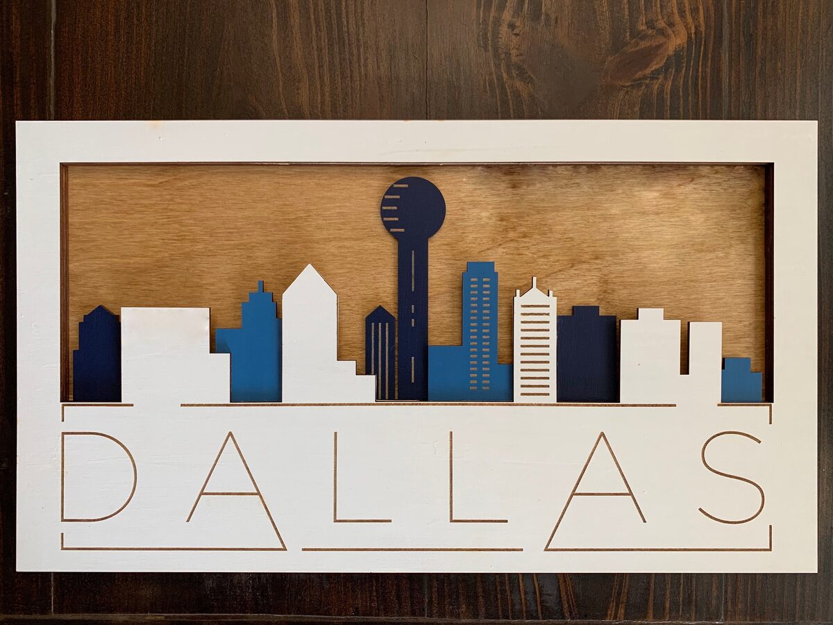 Copper Hill Designs Dallas skyline layered wood art